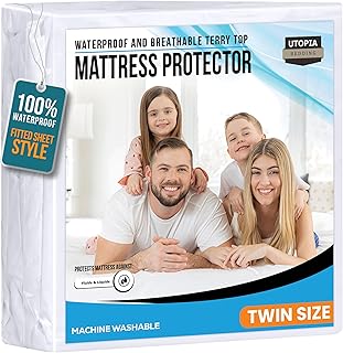 Utopia Bedding Waterproof Mattress Protector Twin Size, Premium 200 GSM Terry Mattress Cover, Soft & Breathable Bed Cove
