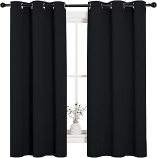 NICETOWN Pitch Black Solid Thermal Insulated Grommet Blackout Curtains/Drapes for Bedroom Window (2 Panels, 42 inches Wi