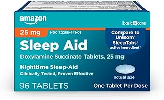 Amazon Basic Care Nighttime Sleep Aid Tablets for Adults, Doxylamine Succinate 25 mg, 96 Count