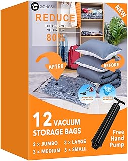 12 Pack Vacuum Storage Bags (3 Jumbo, 3 Large, 3 Medium, 3 Small),Plastic Packaging Bags,Space Saver Sealer Compression