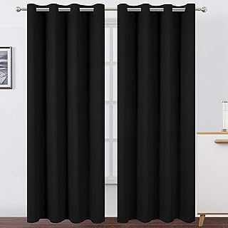 LEMOMO Blackout Curtains 52 x 84 inches Long Black Curtains Set of 2 Panels Thermal Insulated Room Darkening Curtains fo