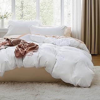Bedsure White Duvet Cover Queen Size - 3 Pieces Prewashed Cotton-Like Polyester Extra Soft Bedding Set, Includes 1 Duvet