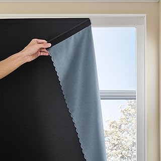 Autohesion Curtains for Windows,Bedroom Blackout Curtains for - Thermal Lnsulated No Drill Curtains Room Darkening Black