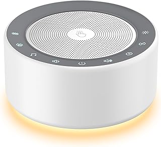 Kipcush White Noise Machine with Night Light – Nursery Sound Machine with Soft Non-Glare Lamp, 30 Soothing Sounds, 8 Col