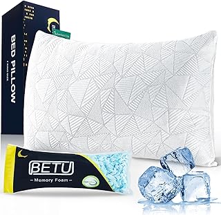 BETU Cooling Pillow Queen Size, Shredded Memory Foam Cool Pillow for Hot Sleepers, Adjustable Firm Soft Support Bed Pill