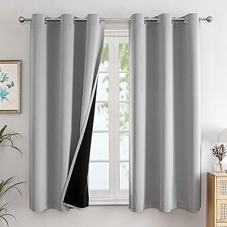 ChrisDowa 100% Blackout Curtains for Bedroom with Black Liner, 2 Thick Layers Total Blackout Thermal Insulated Grommet W