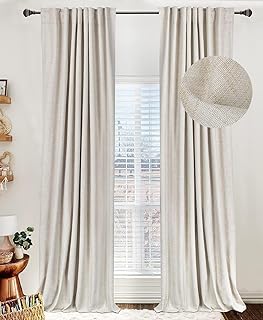 100% Blackout Shield Linen Blackout Curtains for Bedroom 84 Inches Long, Back Tab/Rod Pocket Living Room Drapes, Thermal
