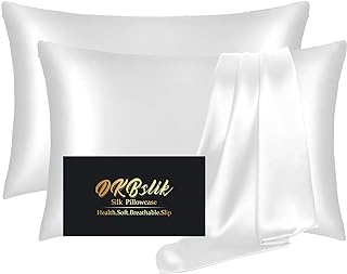 Silk Pillow Cases 2 Pack, Mulberry Silk Pillowcases Standard Set of 2, Health, Smooth, Anti Acne, Beauty Sleep, Both Sid