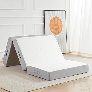 Folding Mattress, 6 Inch Memory Foam Tri-fold Mattress with Breathable & Washable Bamboo Fiber Fabric Cover, Foldable Fl