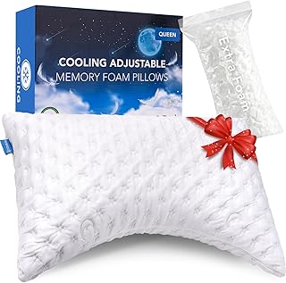 Cooling Side Sleeper Pillow for Neck and Shoulder Pain, Luxury Shredded Memory Foam Curved Bed Pillows for Sleeping Set 