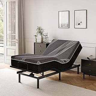 Twin XL Adjustable Bed Base Frame with Wireless Remote + 12 Inch Twin XL Gel Memory Foam Mattress Bed in a Box, Head and