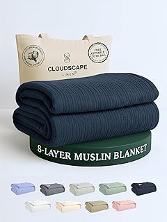Cloud Scape Linen 8 Layer Muslin Blanket for Adults, 100% Cotton Gauze Layering Blanket King Size, 92