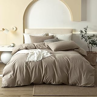 JIYUAN 100% Washed Cotton Duvet Cover Set 3 Pieces Full, 1 Duvet Cover 80x90 Inches(Comforter Not Included) and 2 Pillow