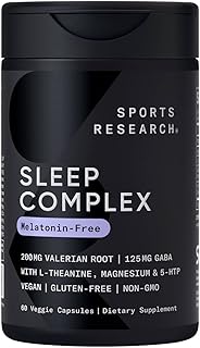 Sports Research® Sleep Complex- Melatonin-Free Vegan Capsules - with Valerian Root, GABA, L-Theanine, Magnesium & 5-HTP
