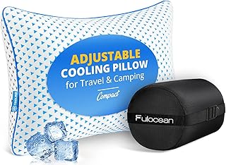 Small Cooling Memory Foam Pillow for Travel & Camping, Compressible Adjustable Pillow for Medium Firm Neck Knee Lumbar S