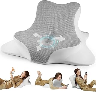 Reading Pillow for Bed, Lying, Leaning and Prone, Ergonomic Memory Foam Bed Wedge Pillow for Headboard, Chin & Back Supp