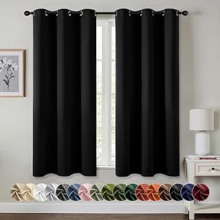 MIULEE Black Blackout Curtains for Bedroom Living Room 63 Inches Long 2 Panels, Thermal Insulated Room Darkening Drapes 