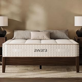 Awara Natural Hybrid Full Mattress 10 Inch - Certified Organic Natural Latex - Sustainable New Zealand Wool - Fiberglass