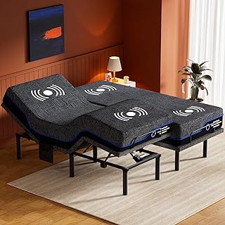 Amada Split King Adjustable Bed Frame and 14 Inch Cooling Gel Memory Foam Mattress Set, Massage, Head & Foot Incline, Wi