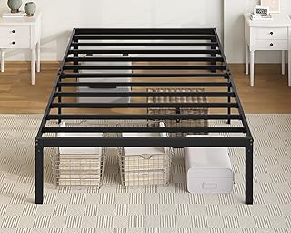 Allewie Twin Bed Frame, 14 inch Metal Platform Beds with Storage Space, No Box Spring Needed and Easy Assembly, Black